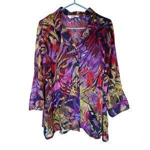 Alia semi-sheer purple green red blouse Size 2XL